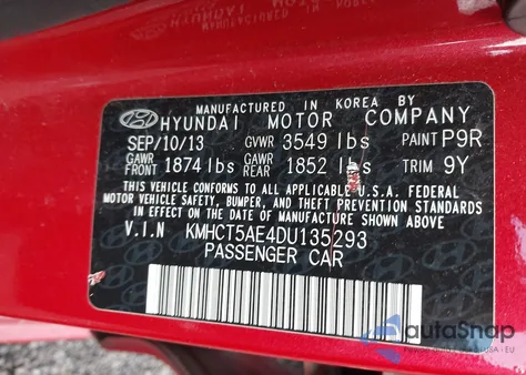 2013 Hyundai Accent Gs из США, поврежденный, VIN KMHCT5AE4DU135293